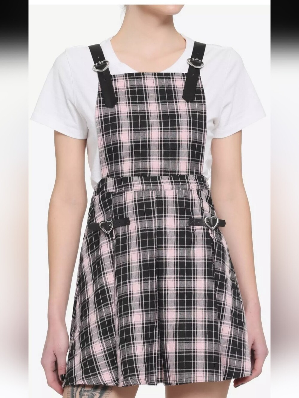 Hot Topic Pink and Black Chic In Style Plaid Pinafore Dress. Sz L